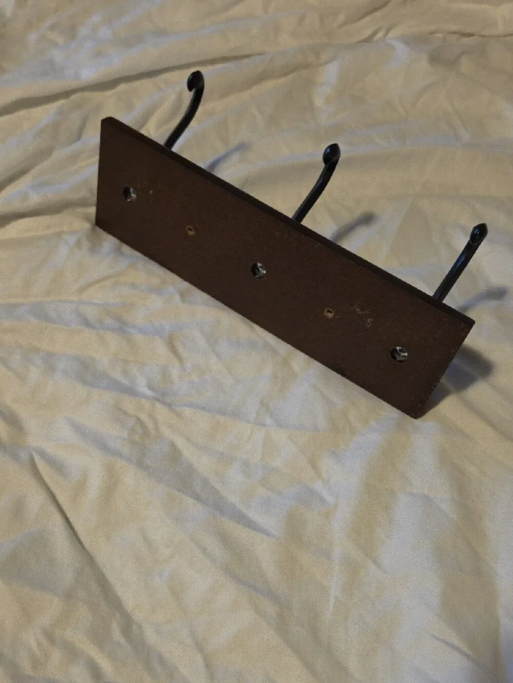 Wall-Mounted 3-Hook Coat Rack in Dark Brown with Black Hooks